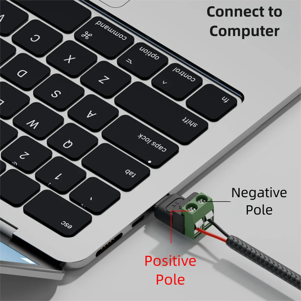 Solderless USB-C to 2-Pin Terminal Block Adapter 5V Screw Type Terminal Block Adapter Nixie