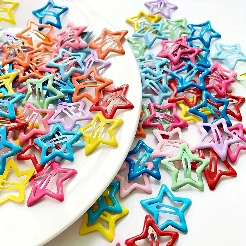 50/100pcs Hollow Star Hair Clips – Colorful Snap Design Hair Clips Nixie