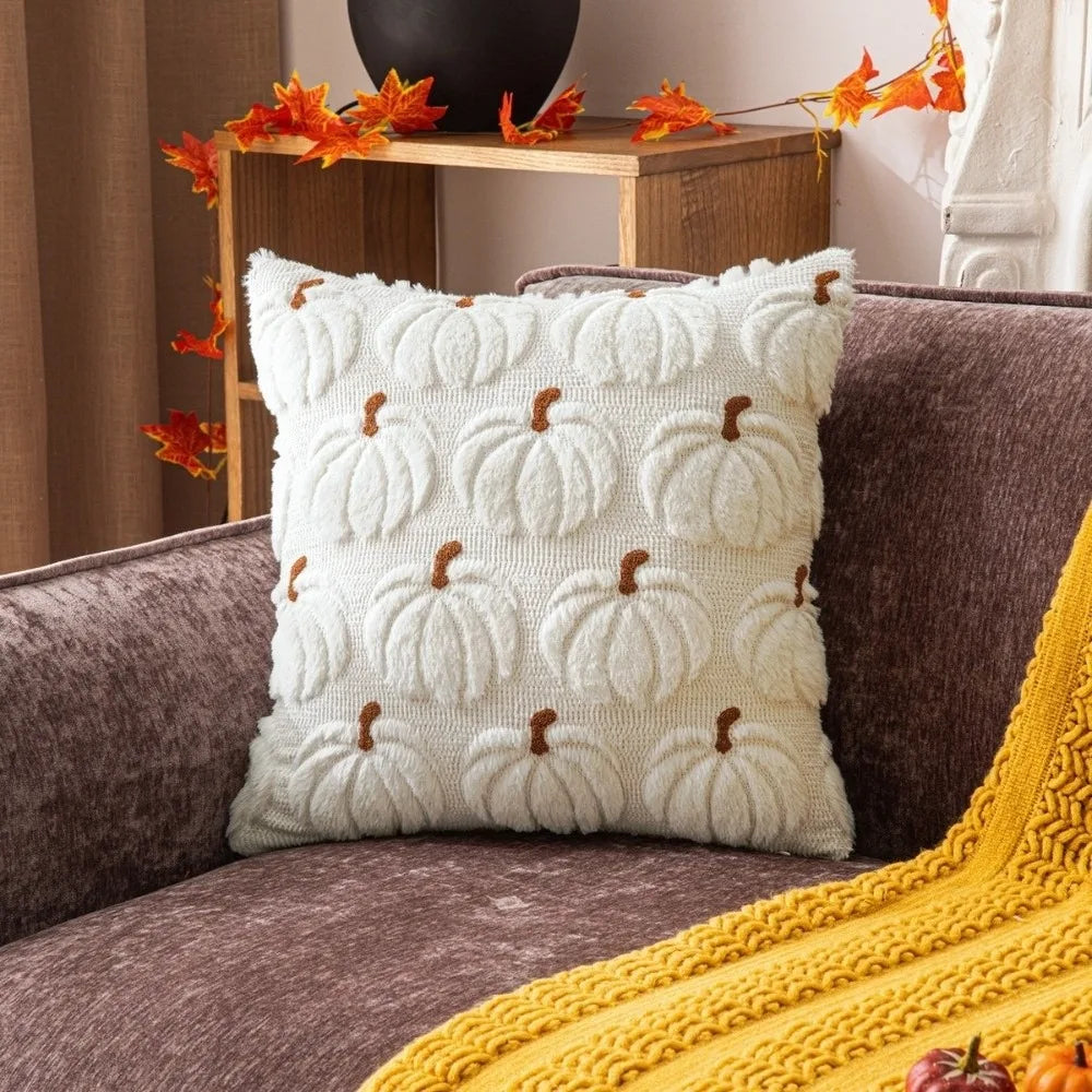 Halloween Pumpkin Tufted Throw Pillow Cover 45x45cm Fall Decor