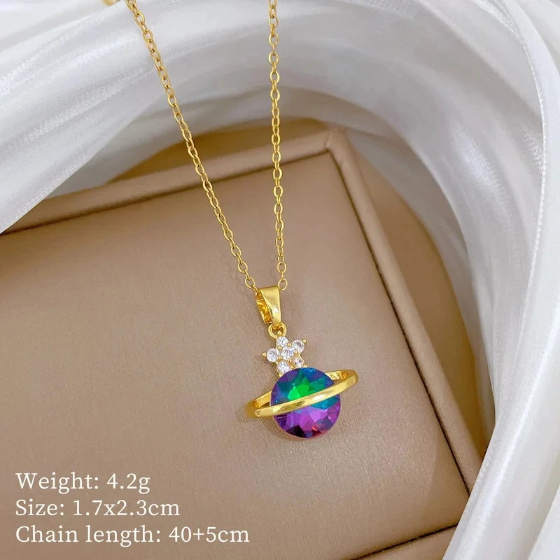 Starry Sky Pendant Necklace – Gold Stainless Steel Clavicle Chain Pendant Necklace Nixie XL2606-751