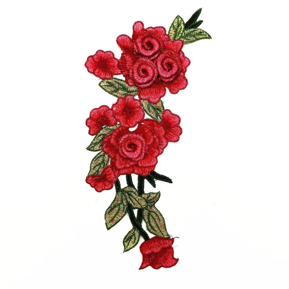 3D Embroidered Rose Flower Sew-On Patch – Ethnic Appliqué Embroidered Sew-On Patch Nixie Wine Red