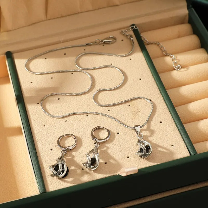 3-Piece Black Crystal Necklace & Earring Set | Nixie Jewelry