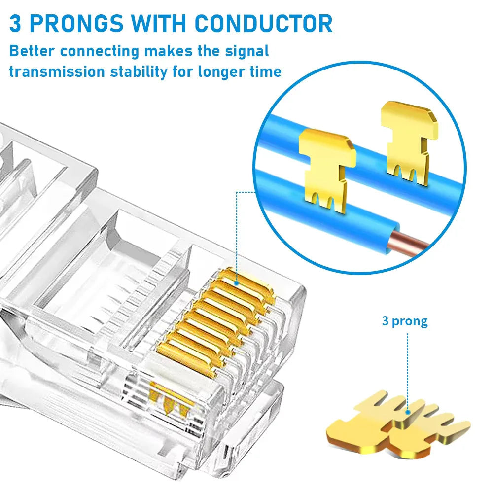RJ45 Pass-Through Connectors Cat6/Cat5e 8P8C Crimp Plugs 50/100pk Network Crimp Connectors Nixie