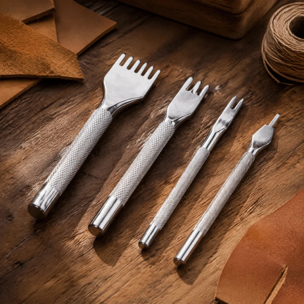 4pc Leather Stitching Chisel Set – 1/2/4/6 Prong, 4mm Spacing