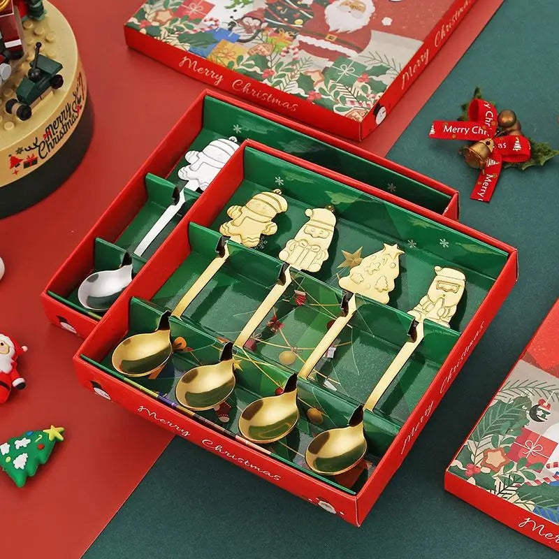 Christmas Stainless Steel Spoon Set 4Pcs – Santa Snowman Tree Holiday Spoon Set Nixie