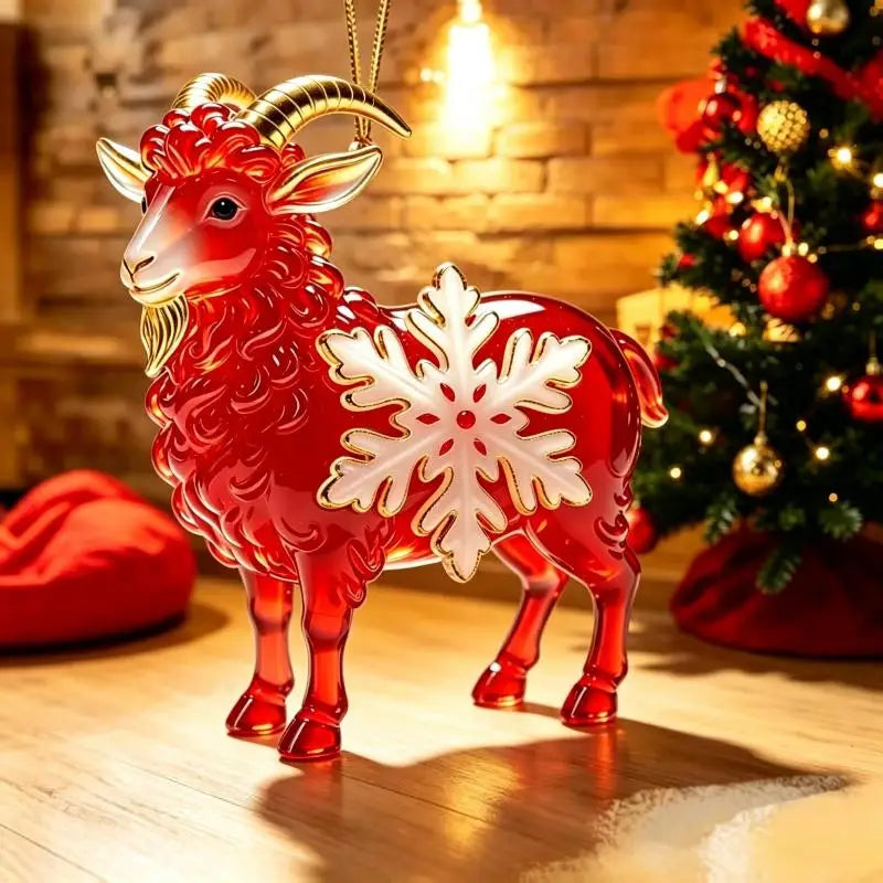 Acrylic Chinese Zodiac Goat Ornament – Red Gold Festive Decor