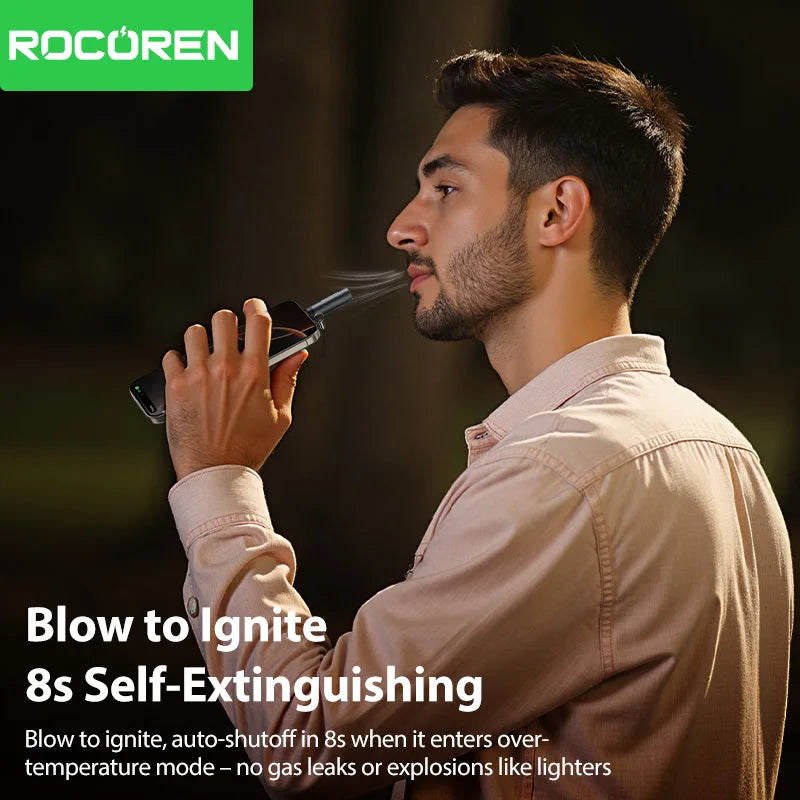 Rocoren USB-C Flameless Mini Lighter – Tungsten Blow-to-Ignite Electric Lighter Nixie