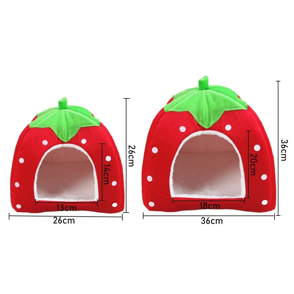 Strawberry Foldable Pet Cave Bed with Cushion – S & L Sizes Pet Cave Bed Nixie