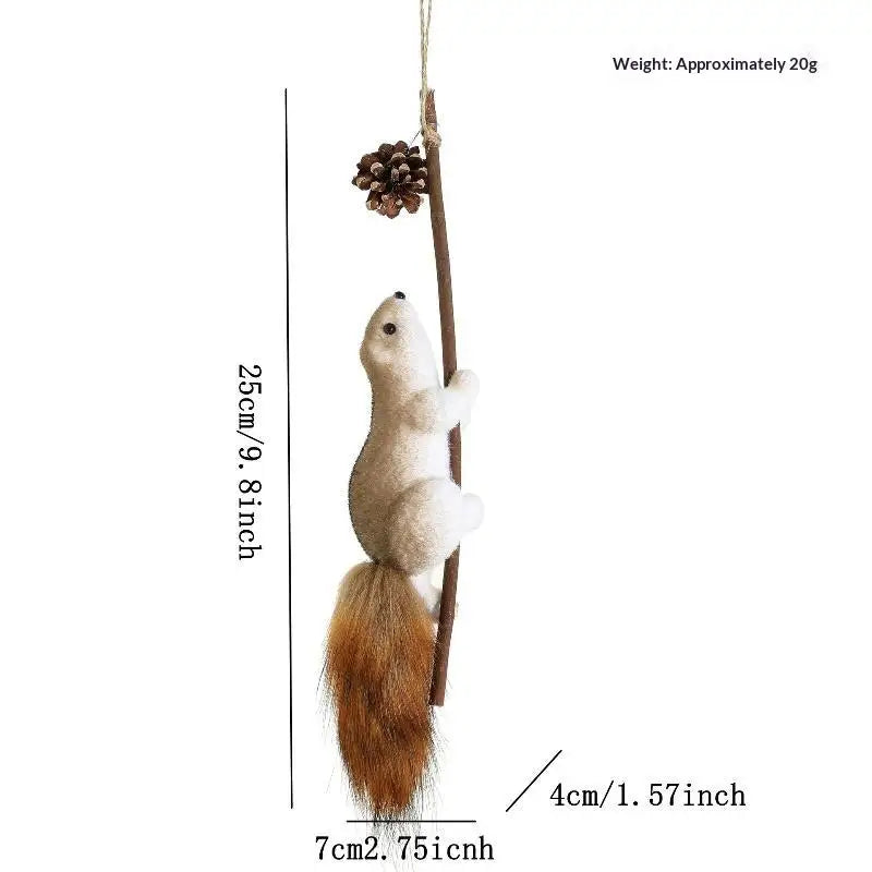 Plush Squirrel Christmas Ornament with Pinecone & Fluffy Tail