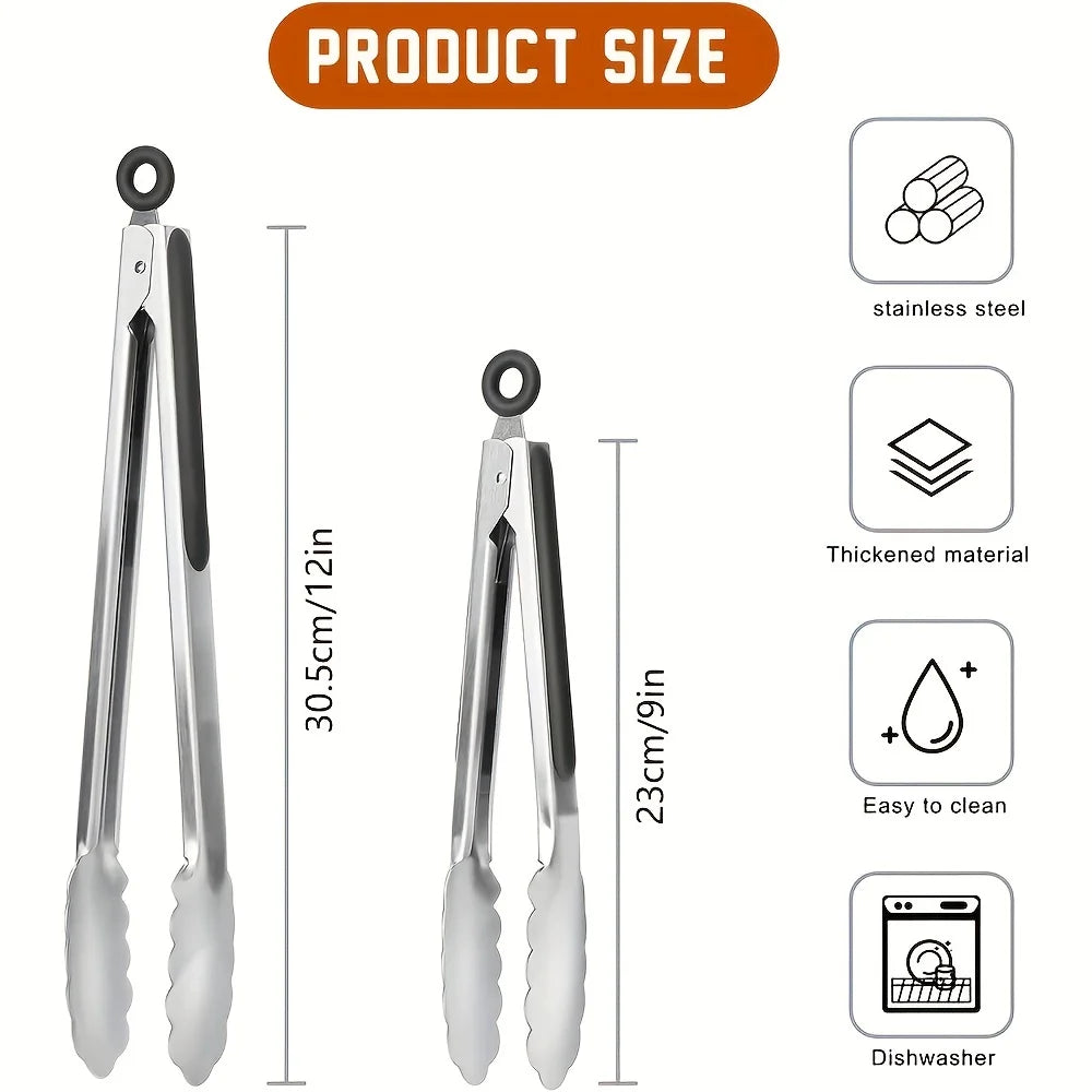 Stainless Steel Kitchen Tongs Set – 9" & 12" Locking BBQ Clips Kitchen Tongs Set Nixie