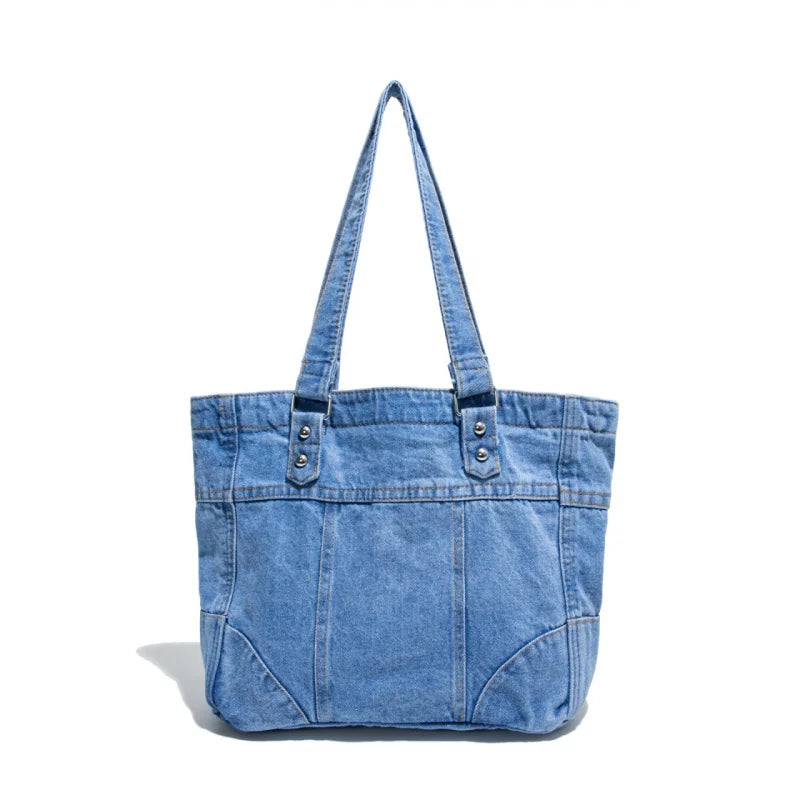 Retro Washed Denim Large-Capacity Shoulder Tote Bag | Women Denim Shoulder Tote Nixie
