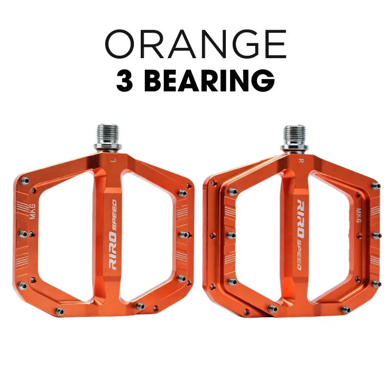 RIRO Ultralight Aluminum Flat Bike Pedals 3 Bearing Non-Slip MTB Flat Bike Pedals Nixie Orange