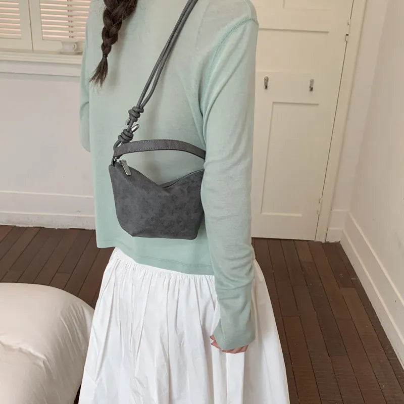 Nixie Vintage Suede Dumpling Crossbody Bag | Korean Style Crossbody Handbag Nixie