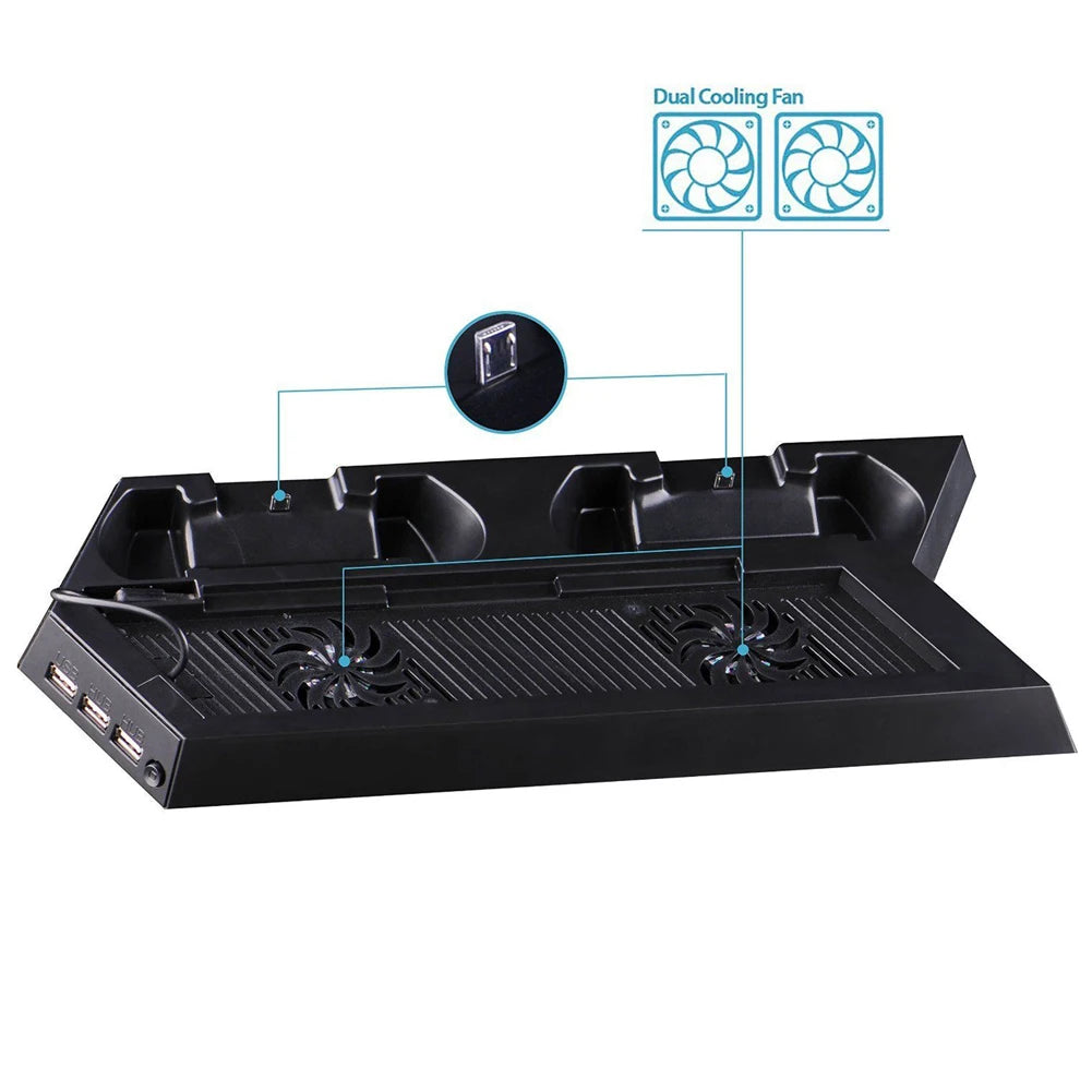 PS4 Vertical Stand Cooling Fan & Dual Controller Charging Dock Gaming Charging Stand Nixie