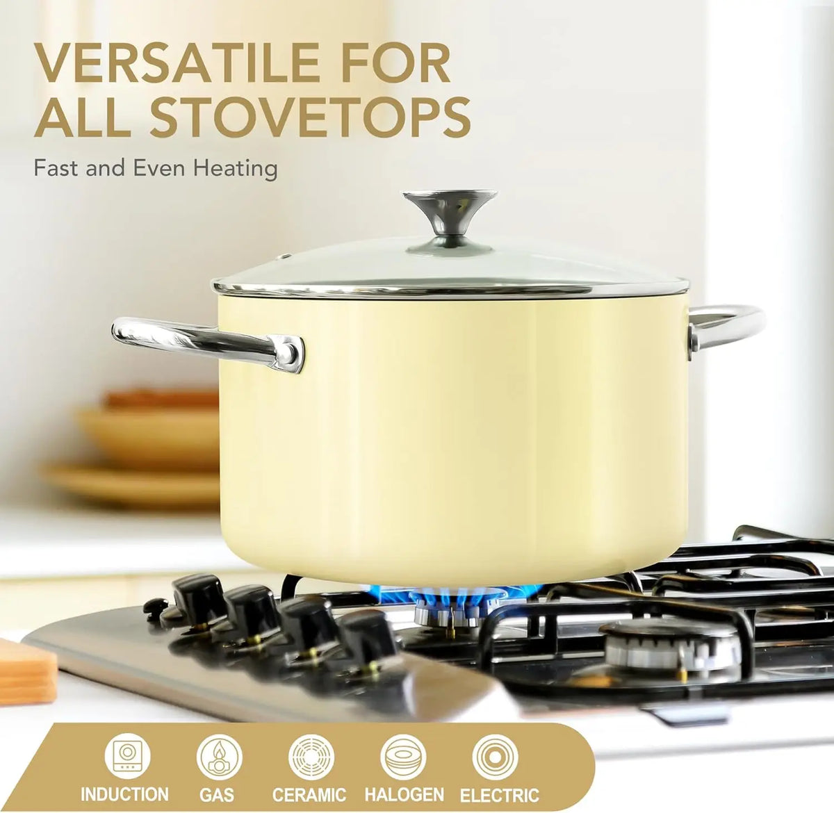 MICHELANGELO 6QT Ceramic Nonstick Stock Pot with Lid | Induction Ceramic Stock Pot Nixie