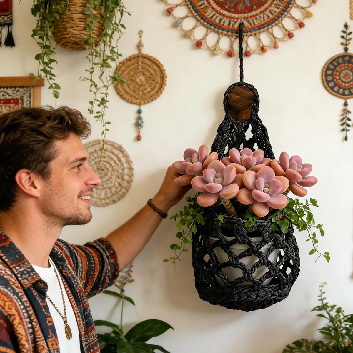 Boho Macrame Plant Hanger – Cotton Rope Woven Succulent Basket Macrame Plant Hanger Nixie