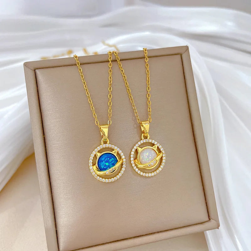 Women's Cat Pendant Choker Necklace – Gold Stainless Steel Pendant Necklace Nixie