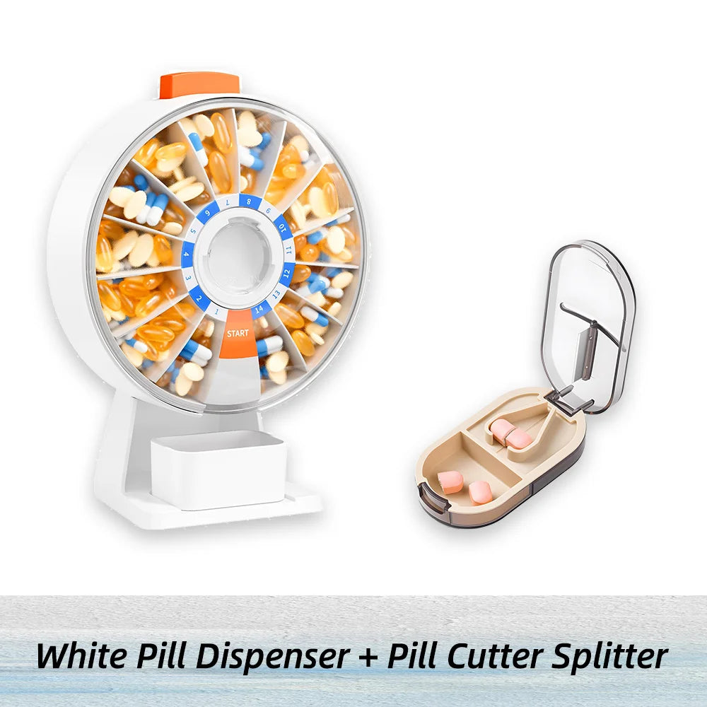 14-Day Pill Organizer & Tablet Cutter Combo Set Pill Organizer Set Nixie White