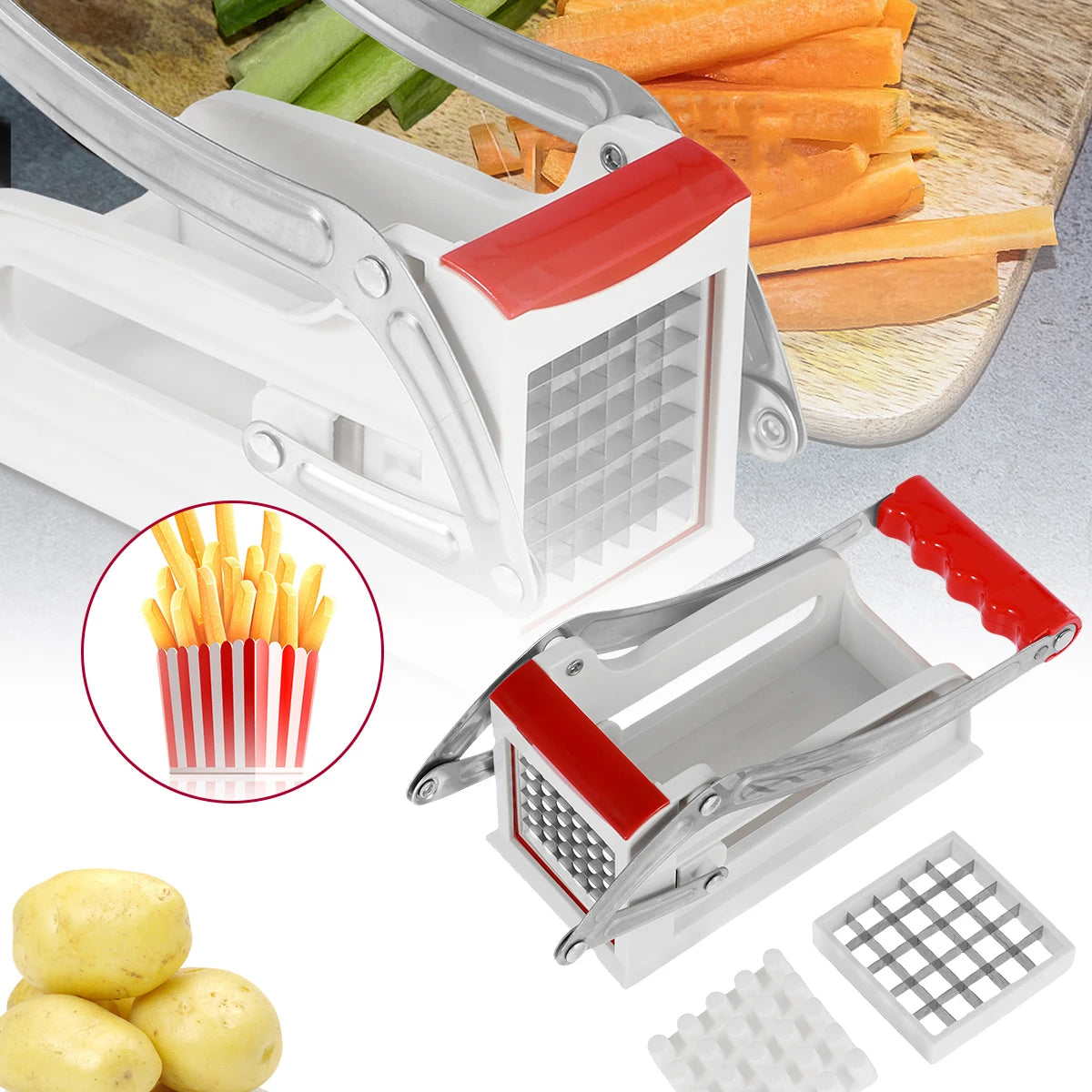 Stainless Steel French Fry Cutter – 25 & 49 Hole Blades French Fry Cutter Nixie