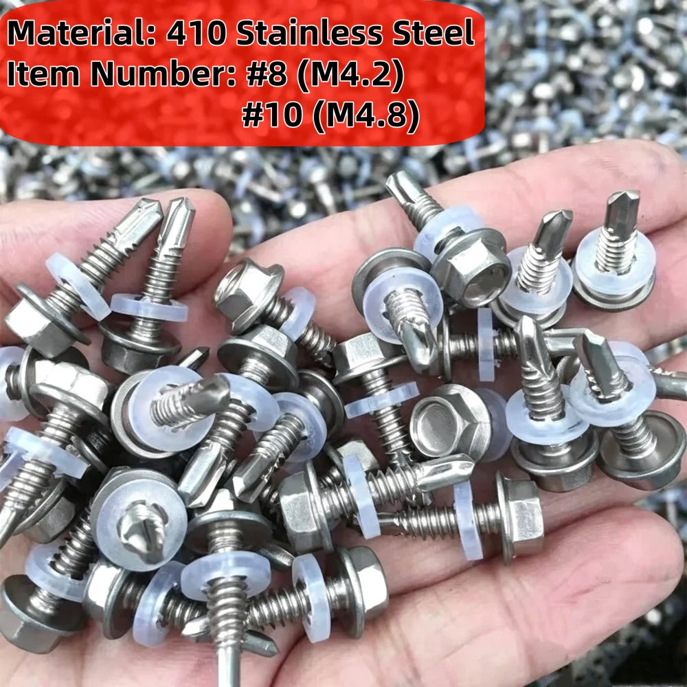 100PCS M4.2 Stainless Steel Hex Self-Tapping Sheet Metal Screws Sheet Metal Screws Nixie