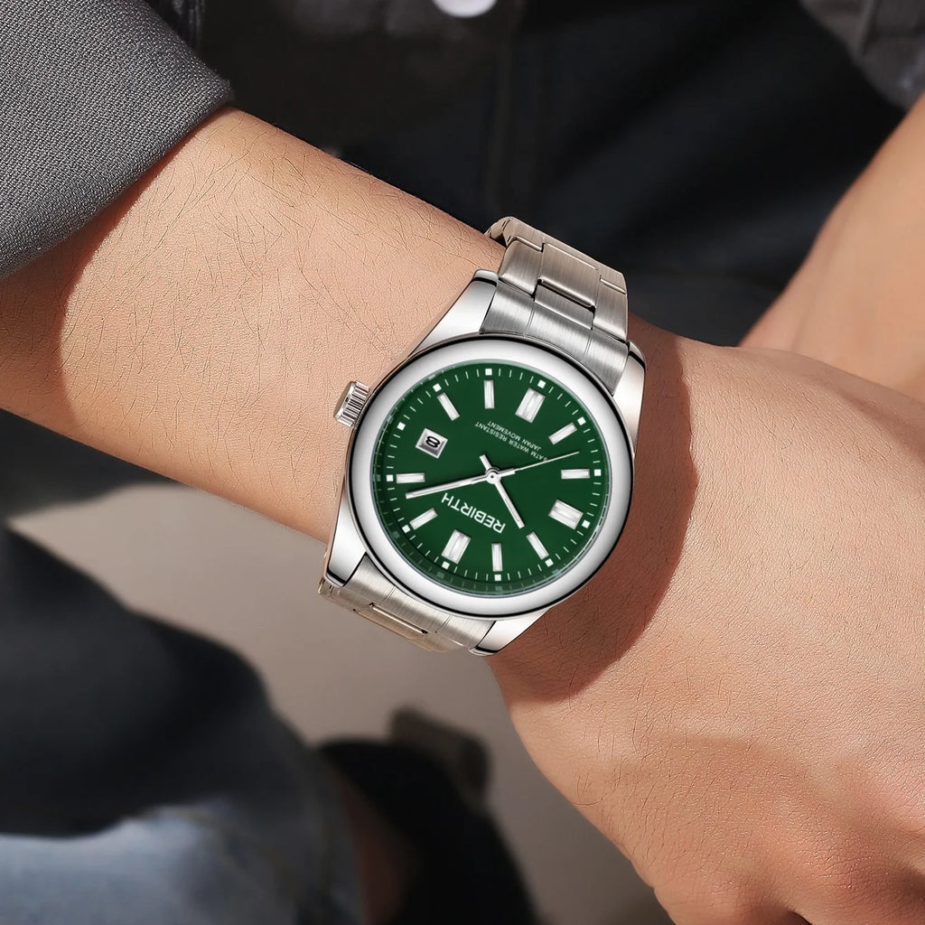 REBIRTH Quartz Watch – Stainless Steel, Auto Date, Elegant Quartz Wristwatch Nixie
