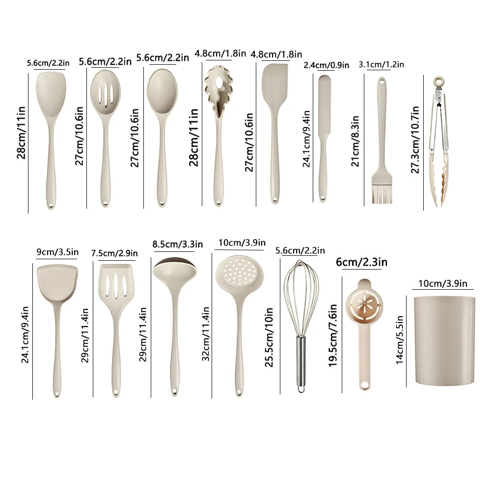 15-Piece Food Grade Silicone Kitchen Utensils Cookware Set Silicone Utensil Set Nixie
