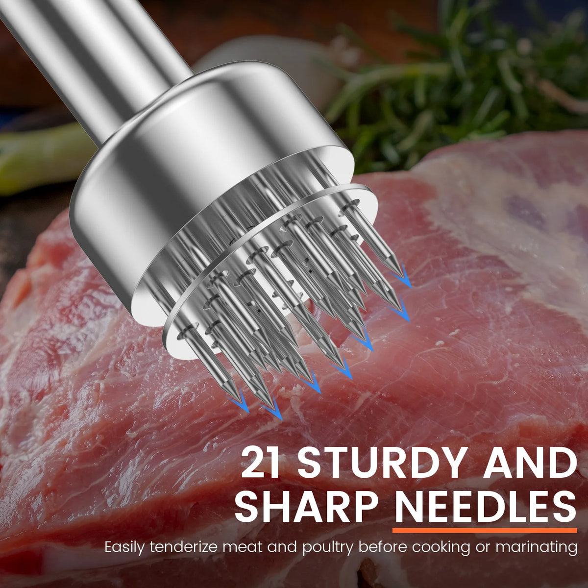 Stainless Steel 21-Needle Meat Tenderizer – Steak & Poultry Tool Meat Tenderizer Tool Nixie