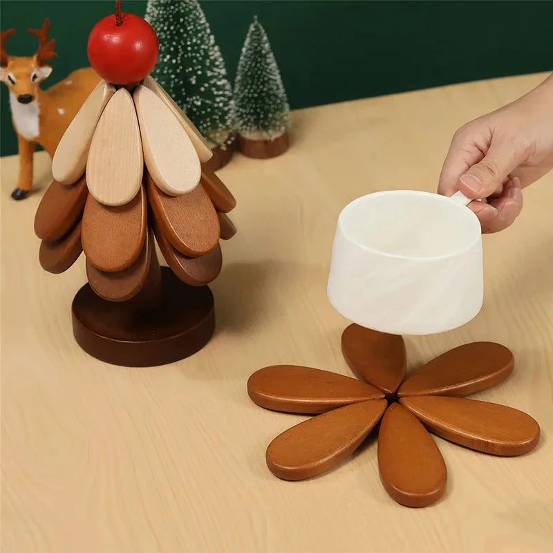 Wooden Plant Coasters & Heat-Proof Dining Surface Protector Mats