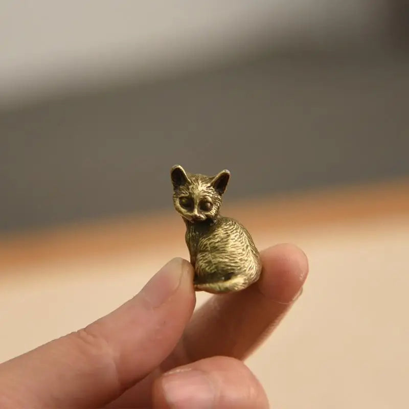 Brass Cat Figurine Miniature Tea Pet Desktop Ornament | 4 Styles