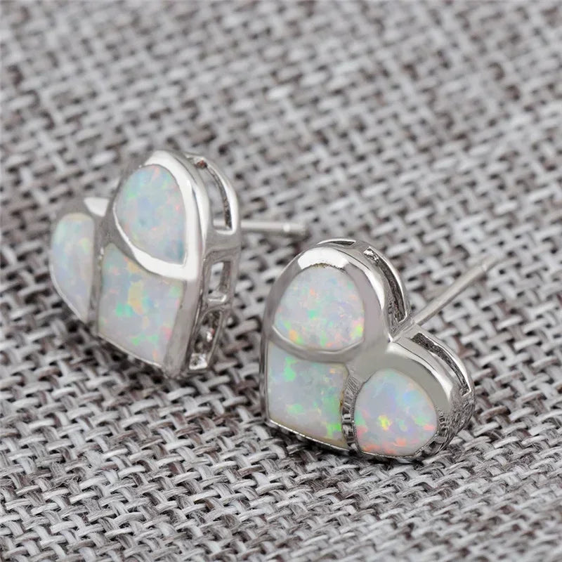 Heart Stud Earrings Simulated Opal Glass Vintage Style Stud Earrings Nixie