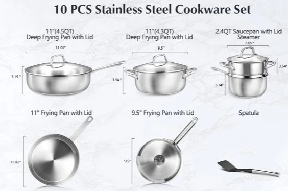 KOCH SYSTEME CS 10-Pc Stainless Steel Cookware Set | Induction Stainless Steel Cookware Set Nixie