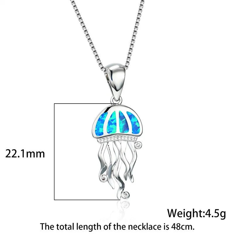 Blue Fire Opal Jellyfish Pendant Necklace | Women's Jewelry Pendant Necklace Nixie