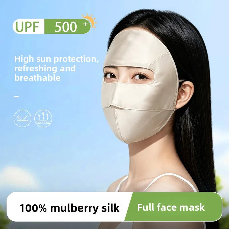 100% Mulberry Silk Full Face UV Protection Mask – Breathable Silk Sun Mask Nixie