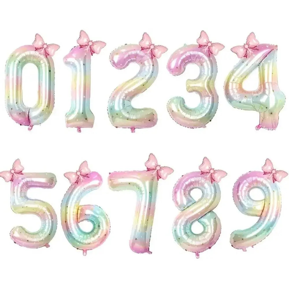 40" Colorful Gradient Number Foil Balloon with Bow – 0–9 Party Balloon Nixie