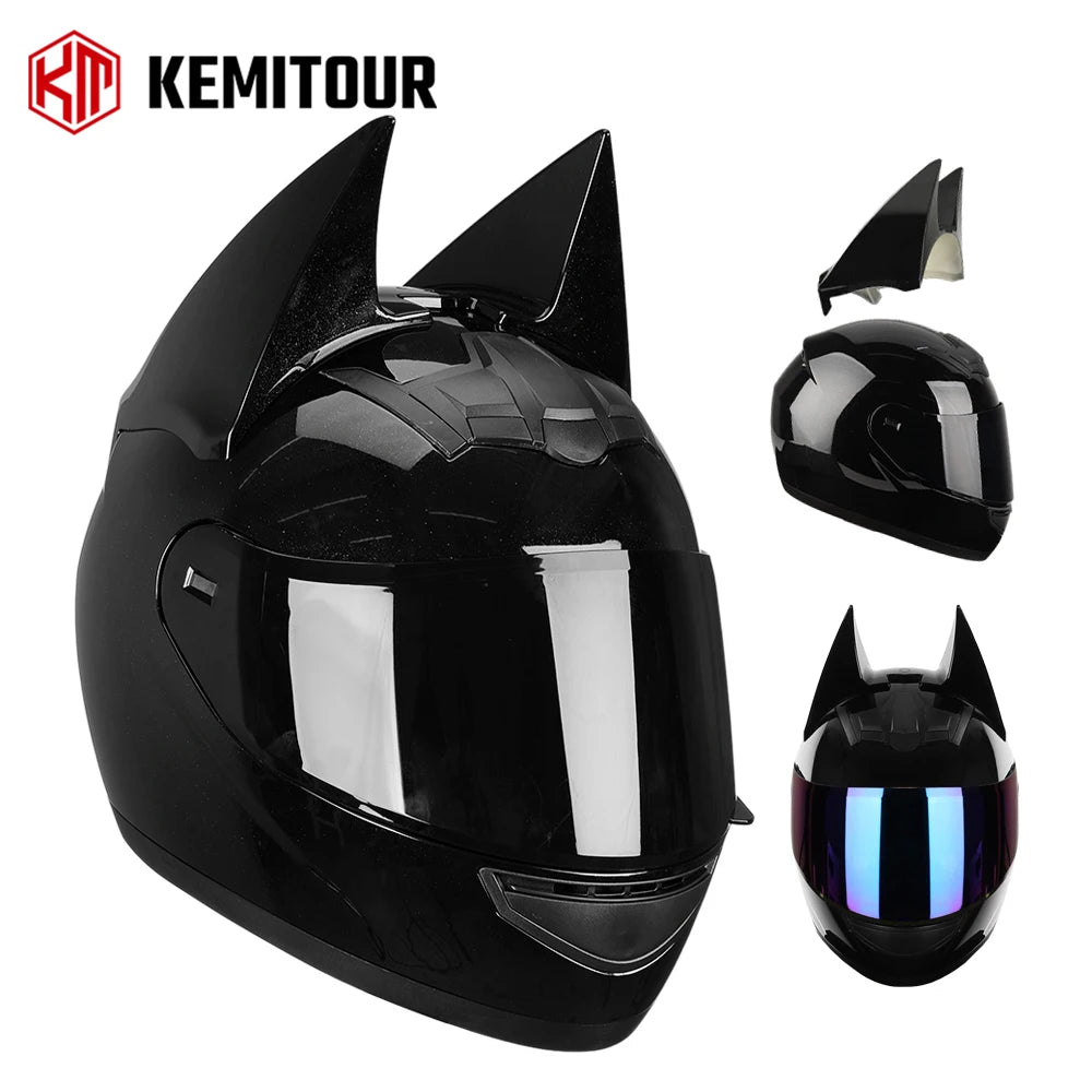 KEMITOUR Bat Ears Full Face Motorcycle Helmet – DOT Certified Full Face Helmet Nixie