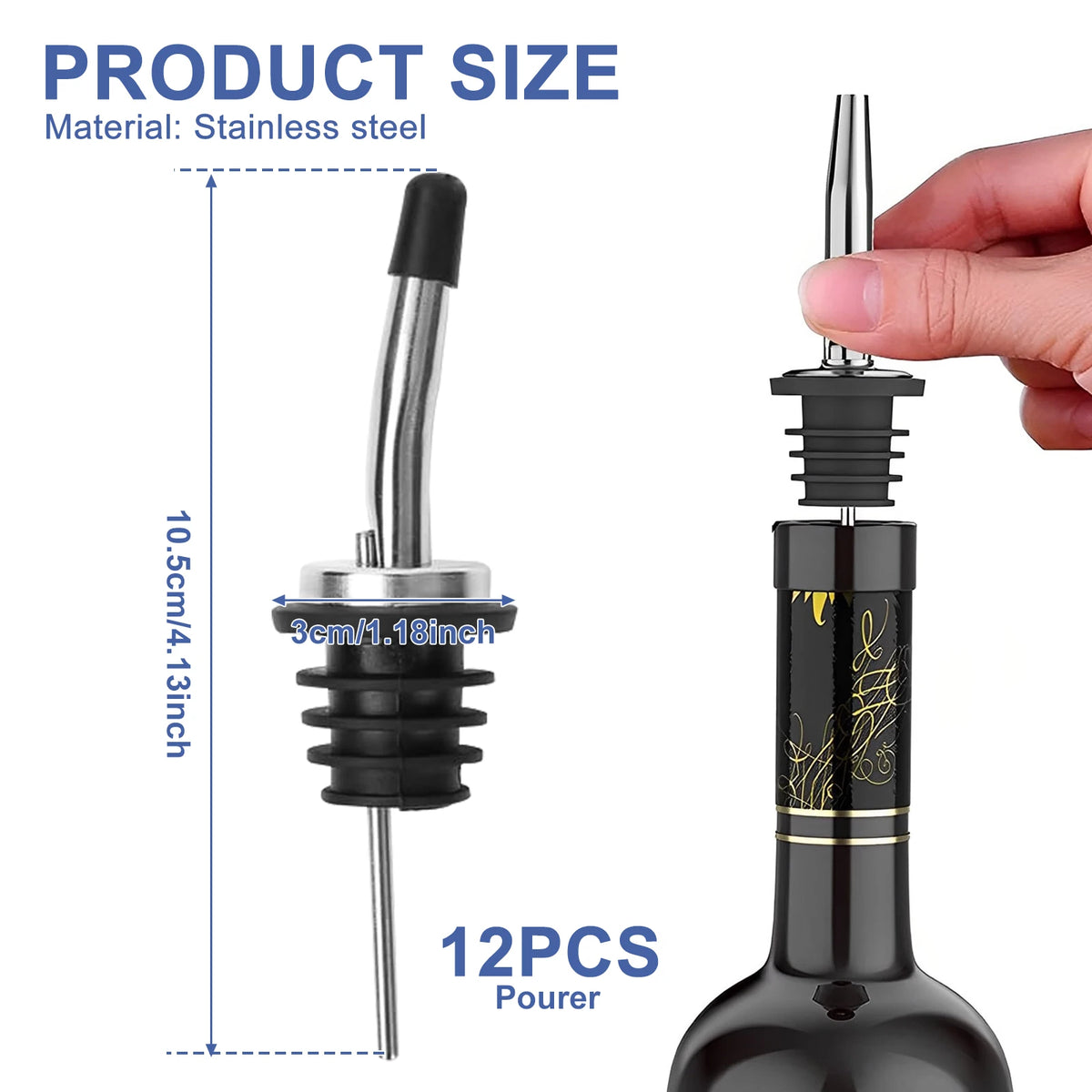 12-Pack Stainless Steel Bottle Pourers with Caps | Bar & Kitchen Bottle Pour Spouts Nixie