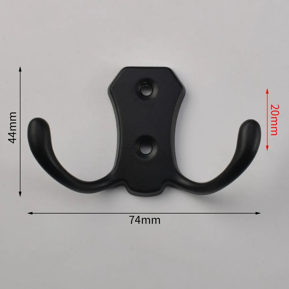 3PCS Zinc Alloy Double Prong Coat Hooks – Antique European Style Wall Coat Hooks Nixie Black 3pcs