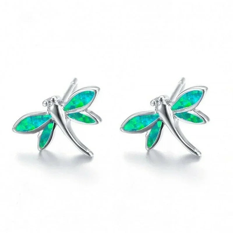 Dragonfly Simulated Opal Stud Earrings – Silver Pink Purple Stud Earrings Nixie