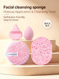 4-Piece Facial Cleansing Sponge Set – Wet & Dry Powder Puff Facial Cleansing Sponge Nixie Pink