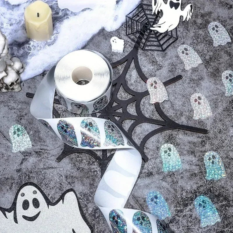 500Pcs Halloween Bat Stickers Roll – Laser Glitter Waterproof Craft Sticker Roll Nixie