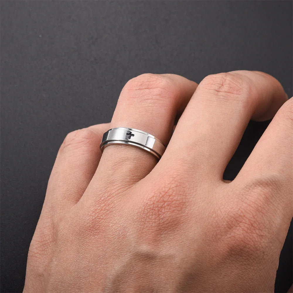 Retro Cross Rotating Fashion Ring Zinc Alloy Crystal Accents Fashion Ring Nixie
