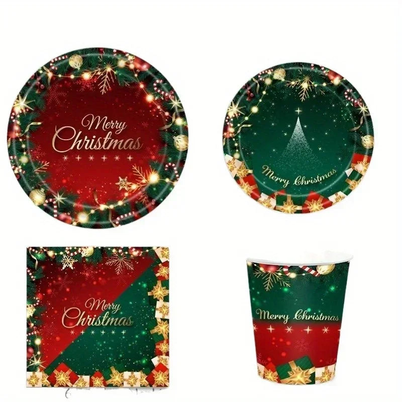 Christmas Disposable Tableware 12pc – Red & Green Party Supplies Disposable Party Tableware Nixie