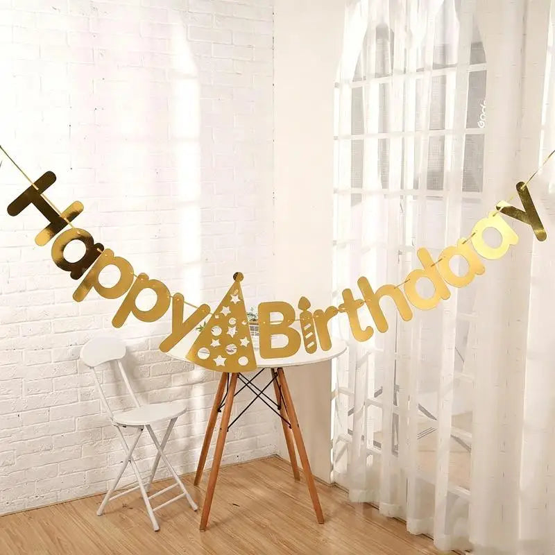 Happy Birthday Banner Colorful Hat Garland Party Decoration Set