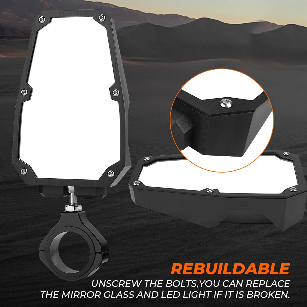 KEMIMOTO UTV Side Mirrors with LED Light – 1.75 to 2in Roll Bars UTV Side Mirrors Nixie