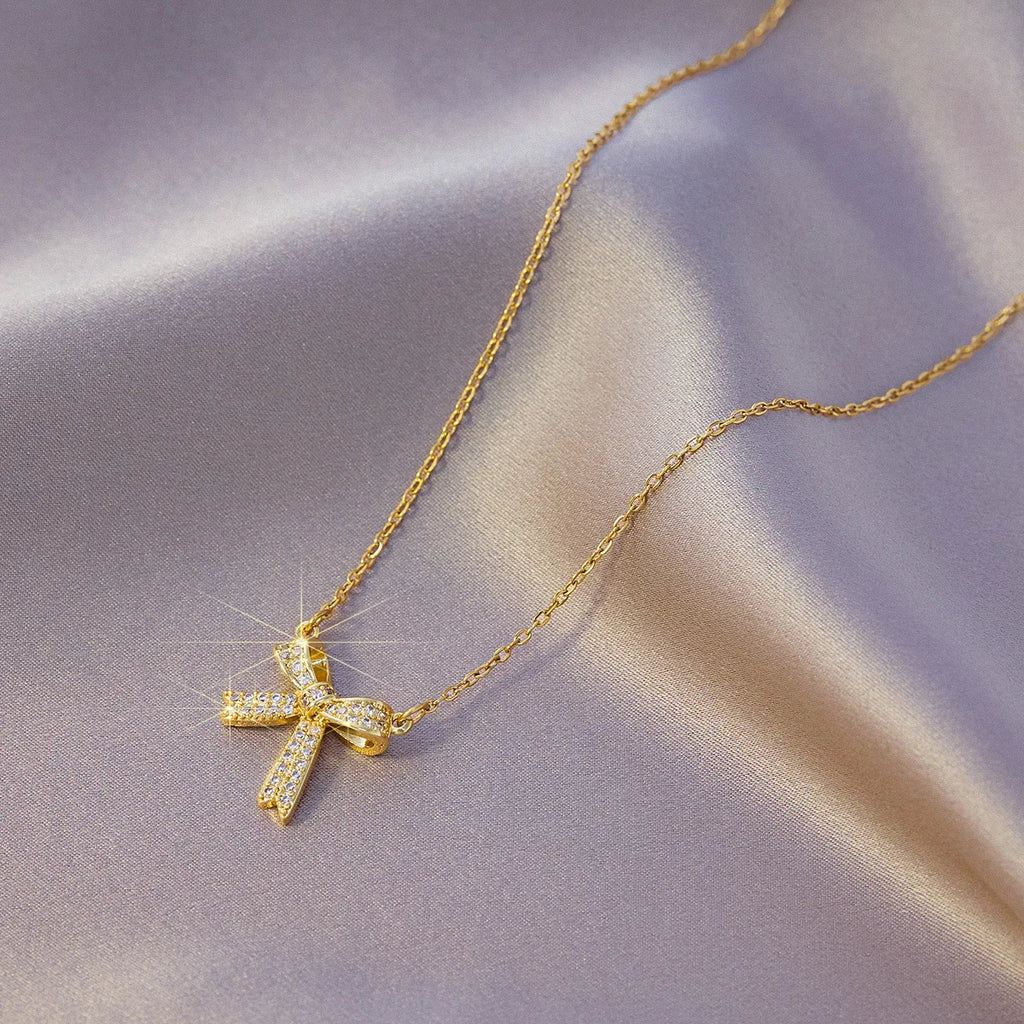Bow Butterfly Pendant Necklace Gold-Plated Copper Clavicle Chain Pendant Necklace Nixie XL2167-19