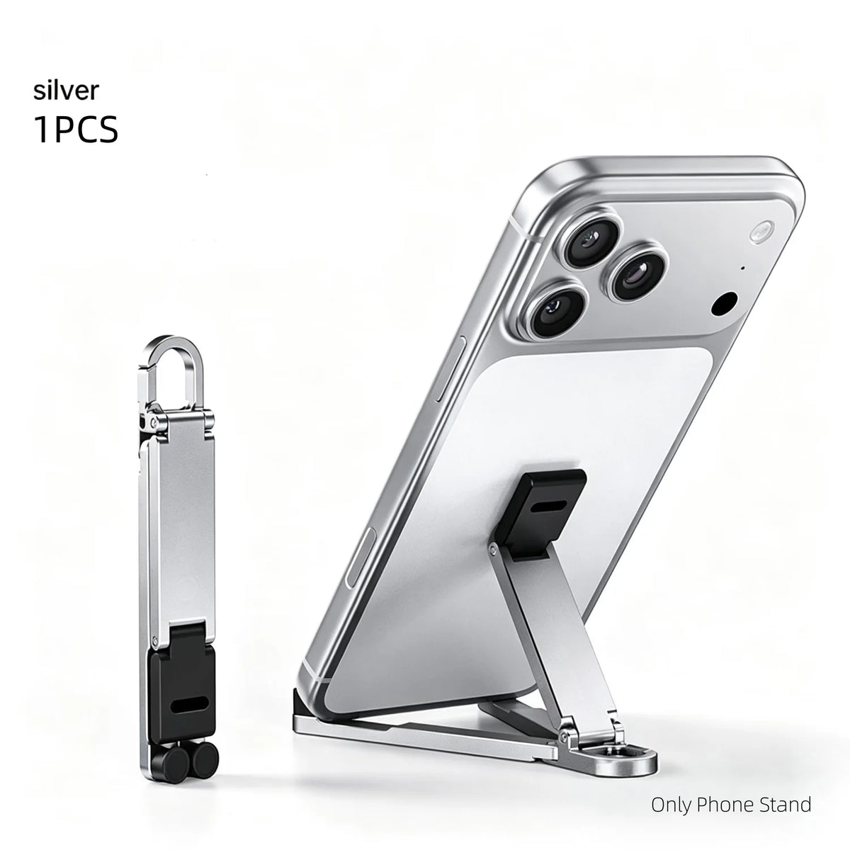 Portable Mini Keychain Phone Stand – Folding ABS Holder Phone Stand Nixie Silver