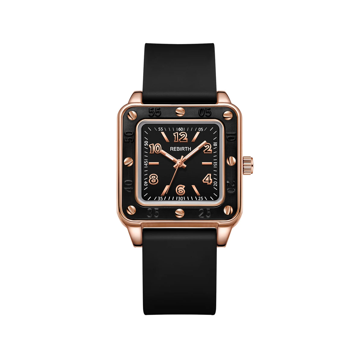 REBIRTH Women's Quartz Watch – Square Dial & Silicone Band Women's Quartz Watch Nixie black