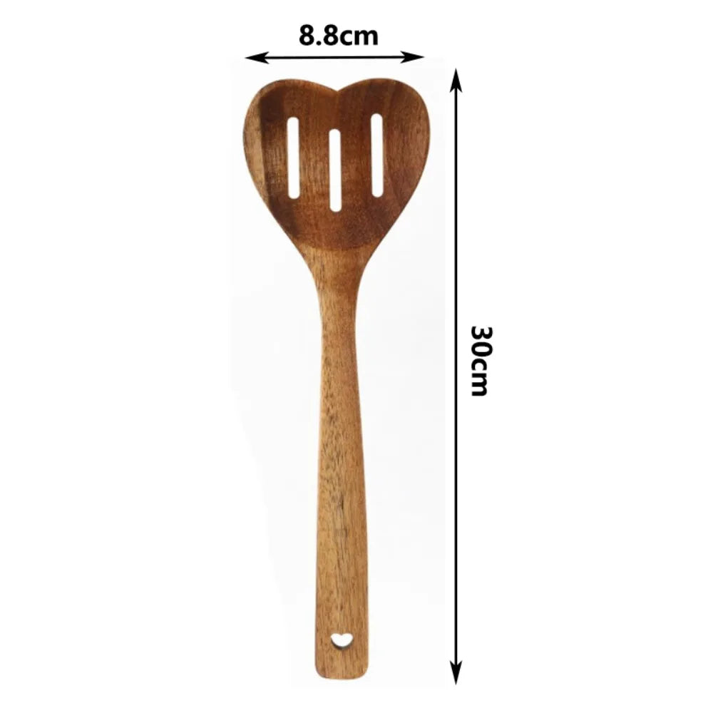 Heart-Shaped Wooden Spoon Long Handle for Tea, Honey & Desserts Wooden Kitchen Spoon Nixie E 30-8.8cm
