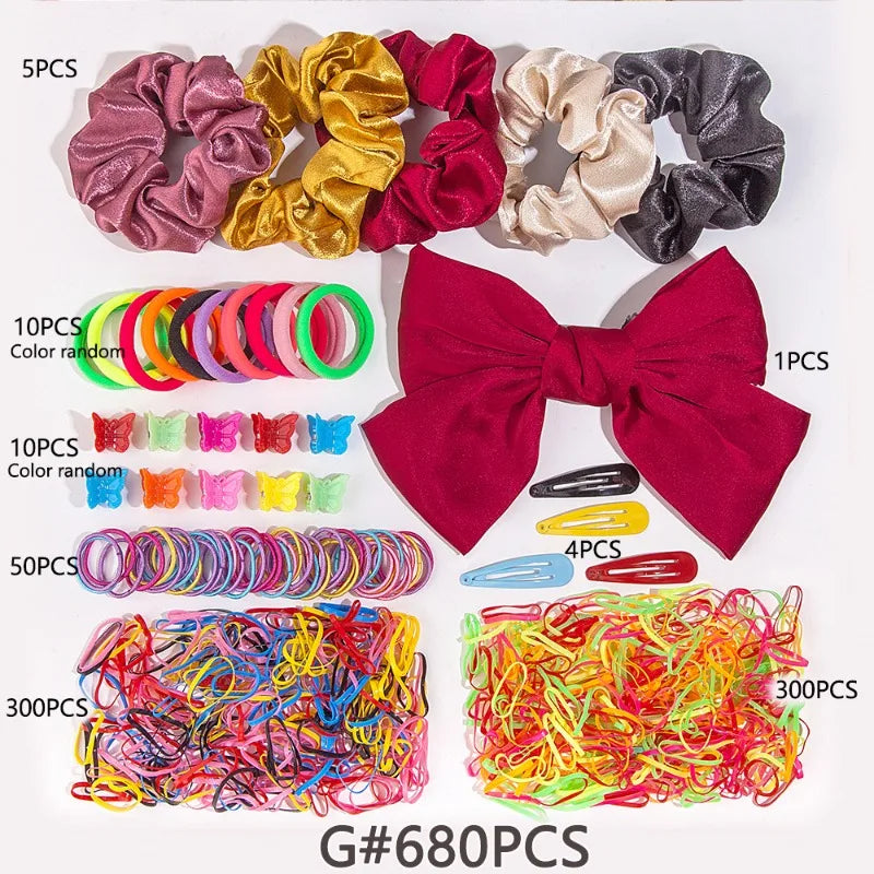 Kids Bow & Flower Elastic Hair Bands Set – No-Snag, Colorful