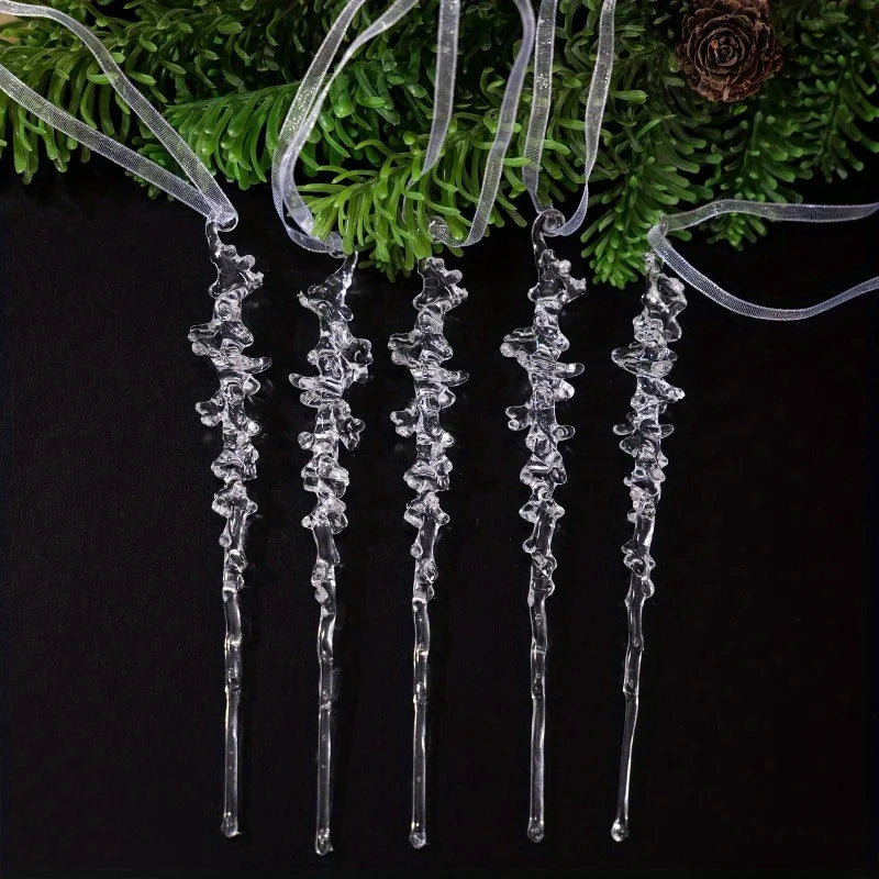 10PCS Frosted Acrylic Icicle Ornaments – Christmas Crystal Pendants